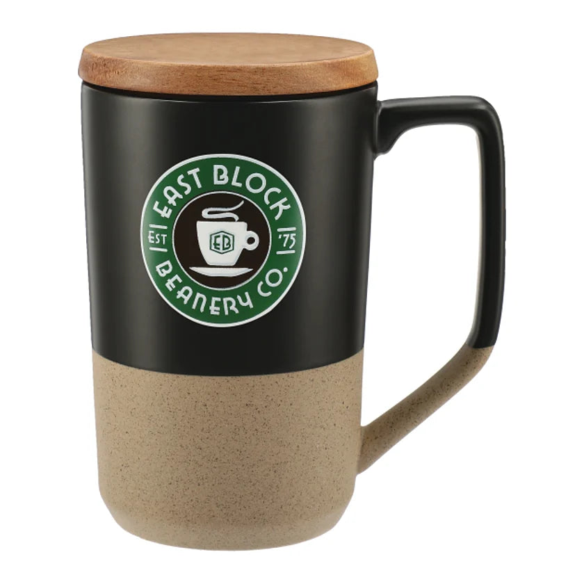 Tahoe Tea & Coffee Ceramic Mug with Wood Lid 16oz