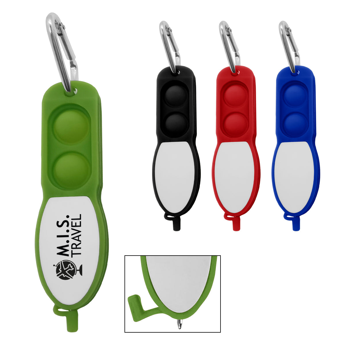 PUSH POP PEN WITH CARABINER