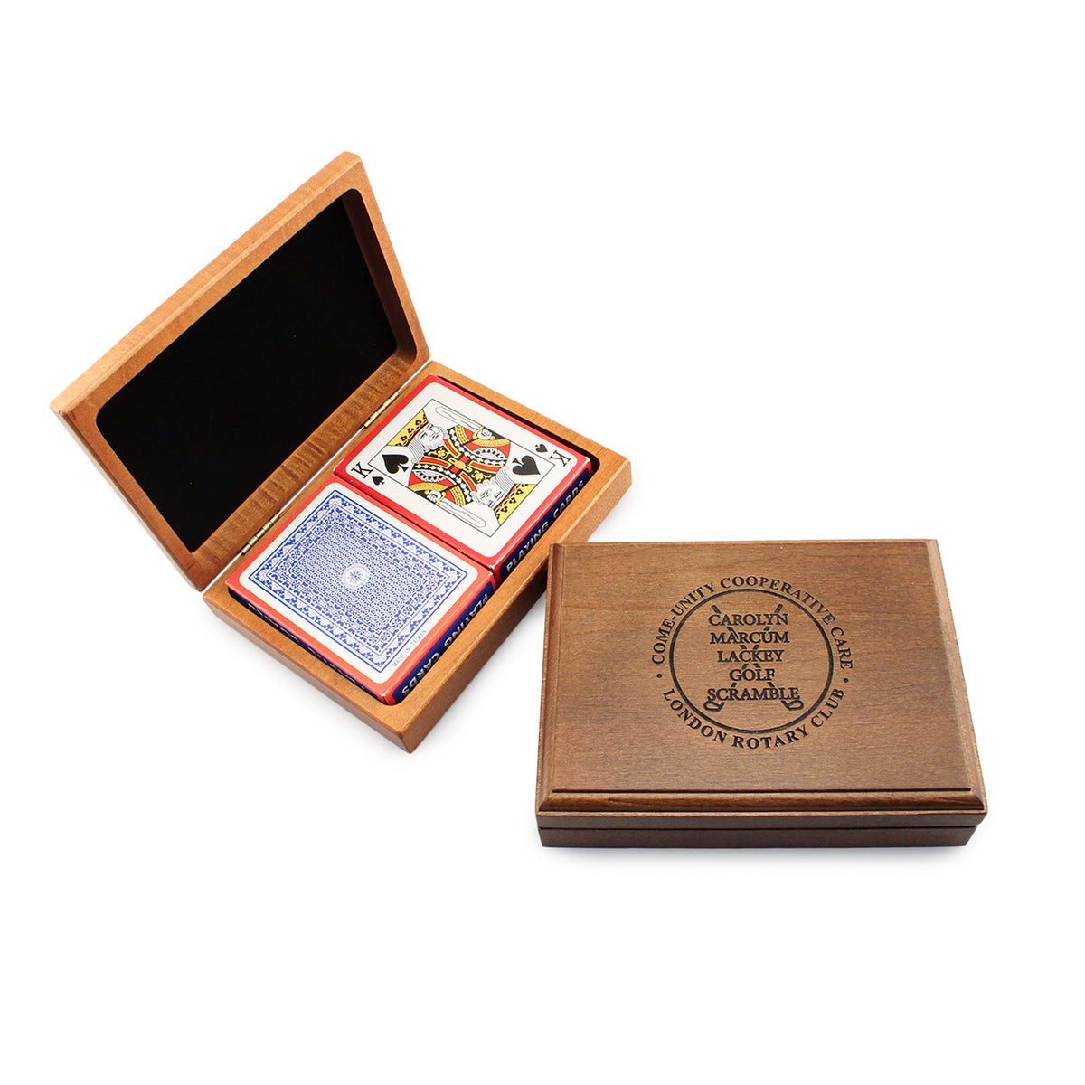 Wood Double Deck Playing Card Box with Cards