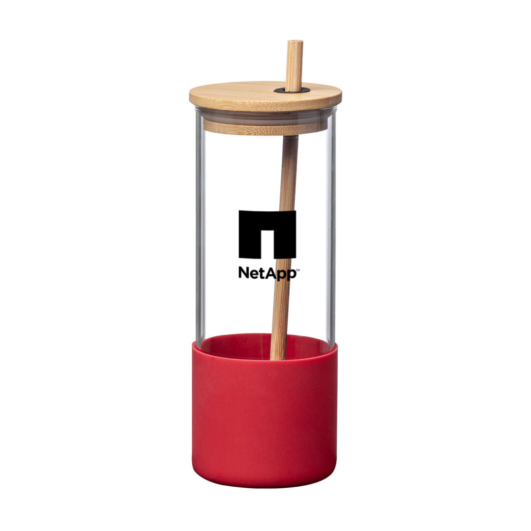 Shanti Borosilicate Tumbler w/Bamboo Lid/Straw - 17oz Red
