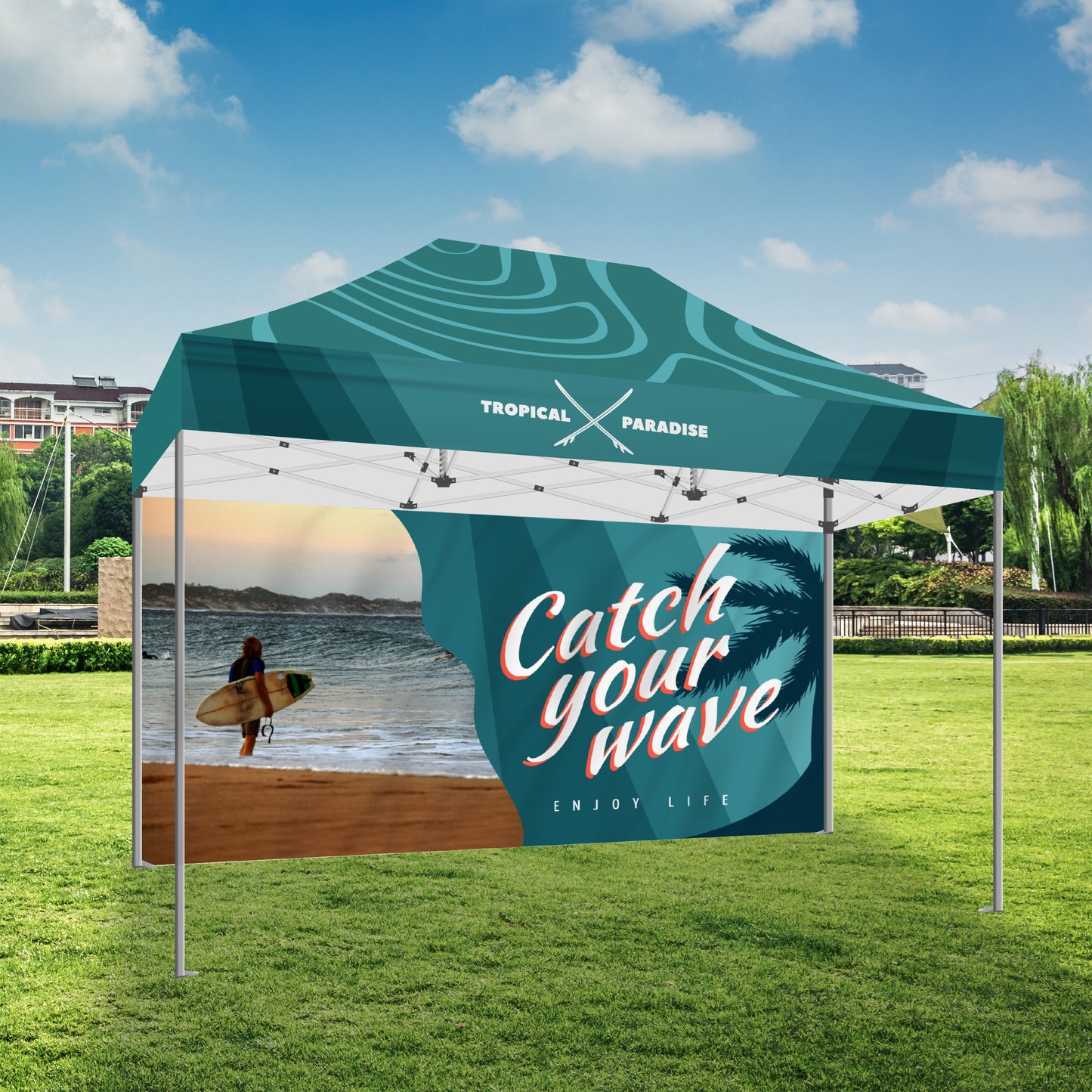 PREMIUM TENT 10'x15' W/ Full Color Canopy and Back Wall
