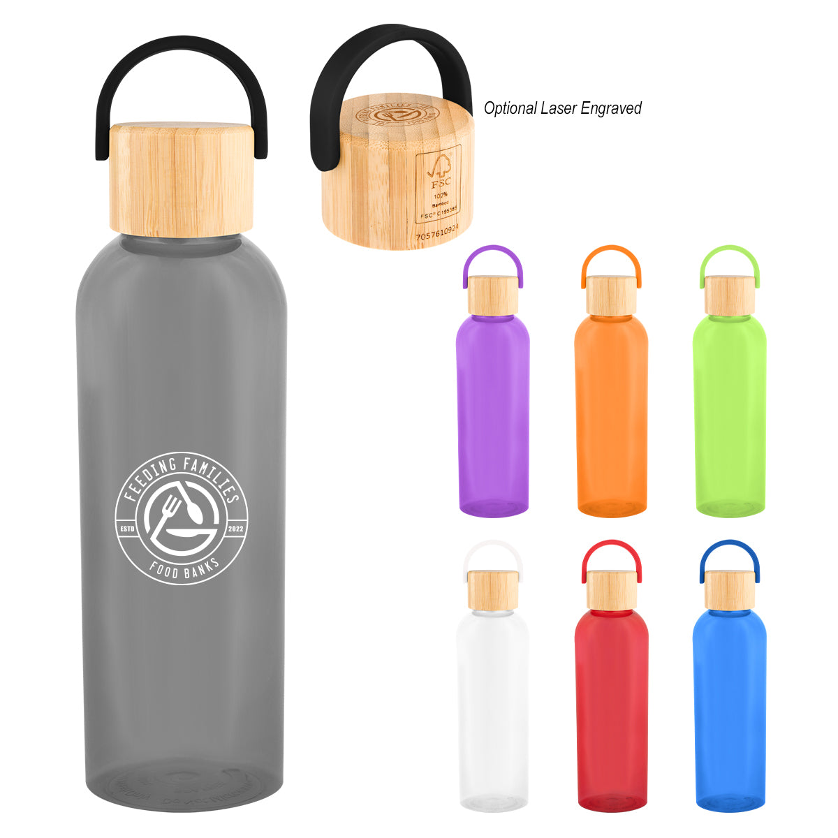 20 Oz. Ally rPET Bottle With Bamboo Lid And Easy Carry Handle  grouped