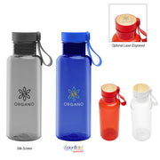 20 Oz. Case rPET Bottle with Bamboo Accent Lid and Silicone Easy Carry Handle plain grouped