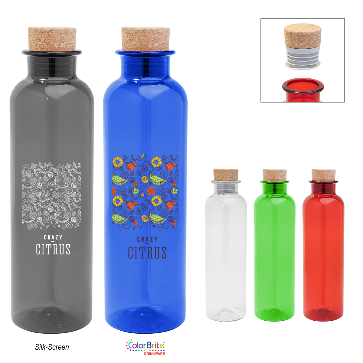22 Oz. Maddie rPET Bottle With Cork Lid  grouped