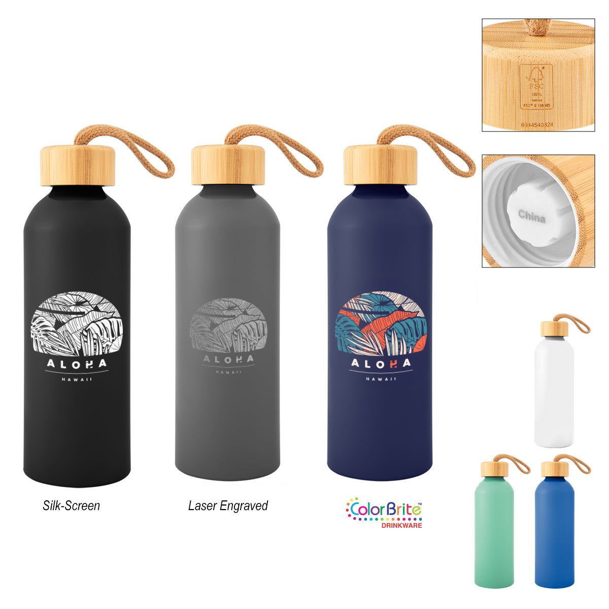 25 Oz. Blaire Recycled Aluminum Bottle With Bamboo Lid  grouped