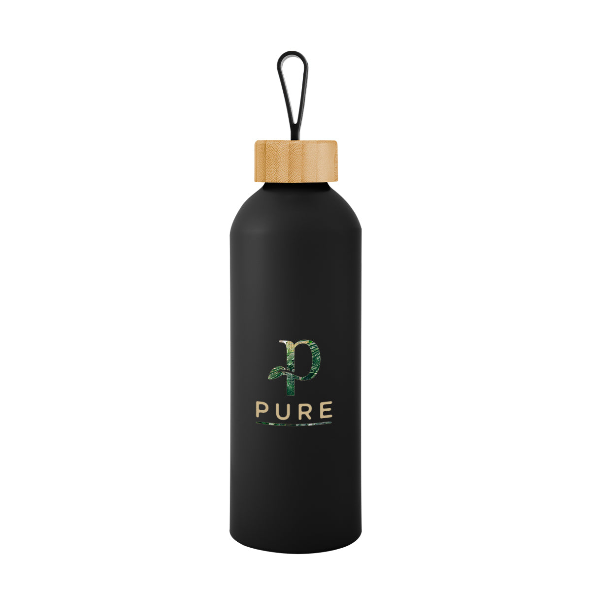 BLACK 25 Oz. Blaire Recycled Aluminum Bottle With Bamboo Lid And Carry Handle  grouped