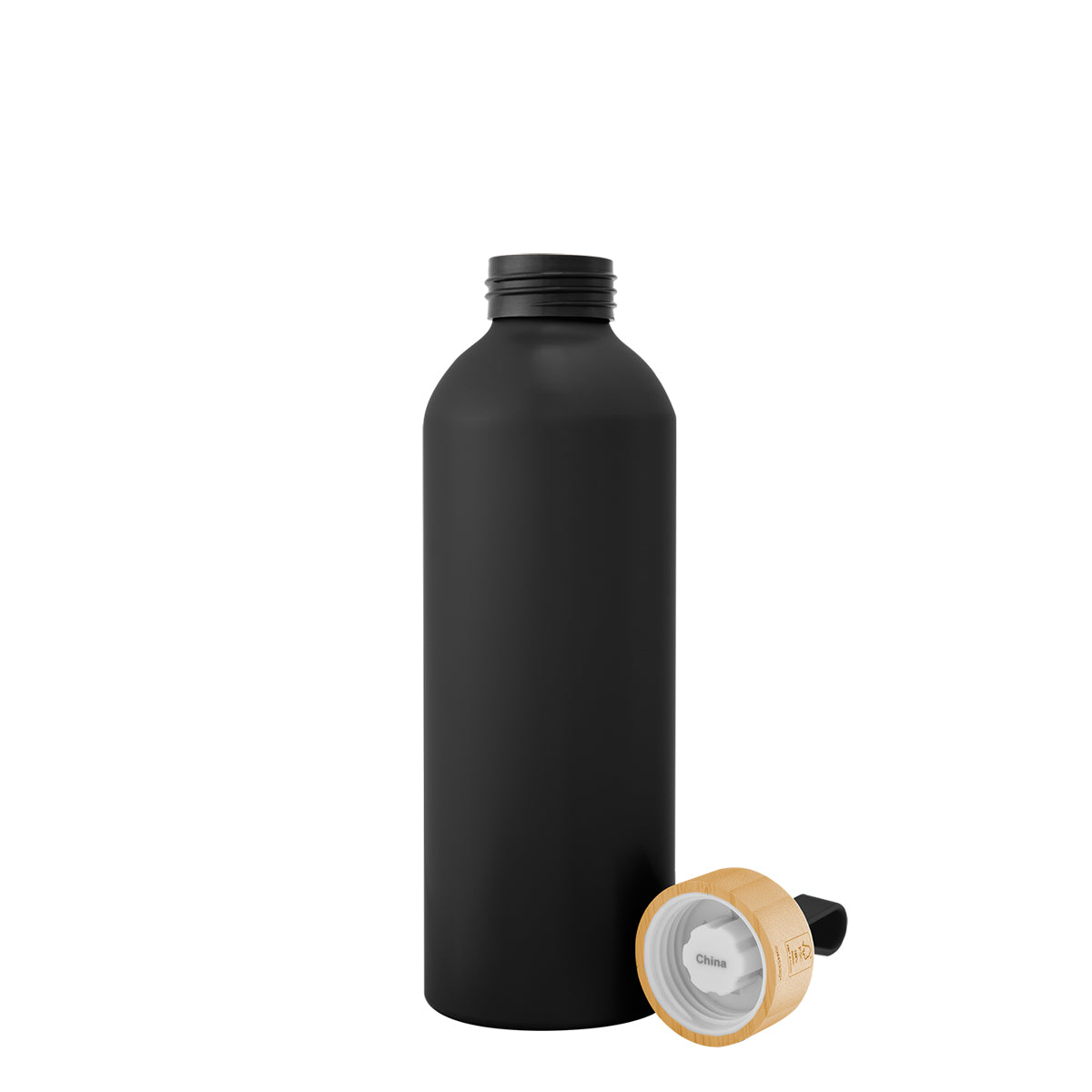 BLACK 25 Oz. Blaire Recycled Aluminum Bottle With Bamboo Lid And Carry Handle plain grouped