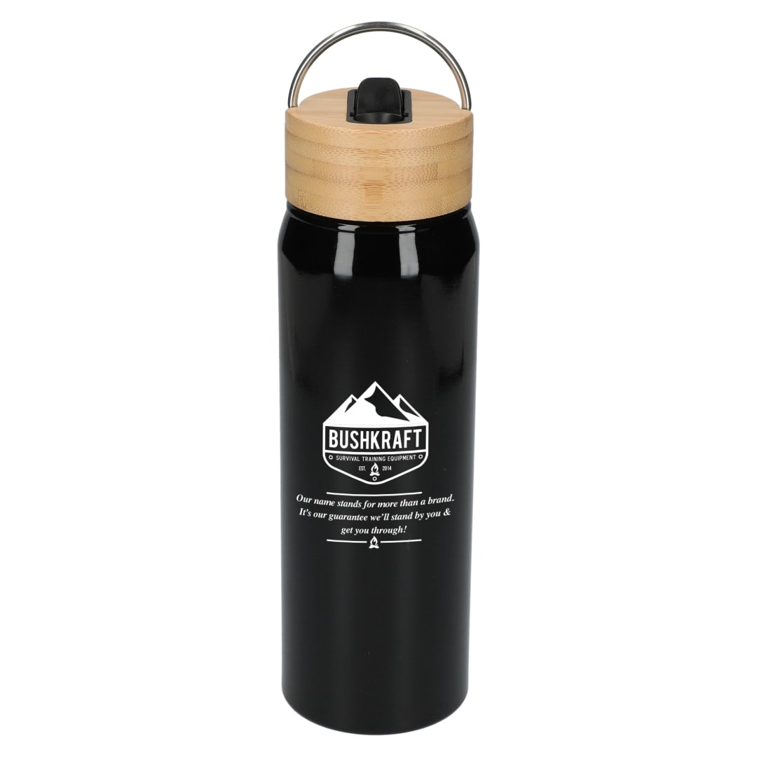 Front View of Black Billy 26oz Aluminum Bottle w/ FSC® Bamboo Lid