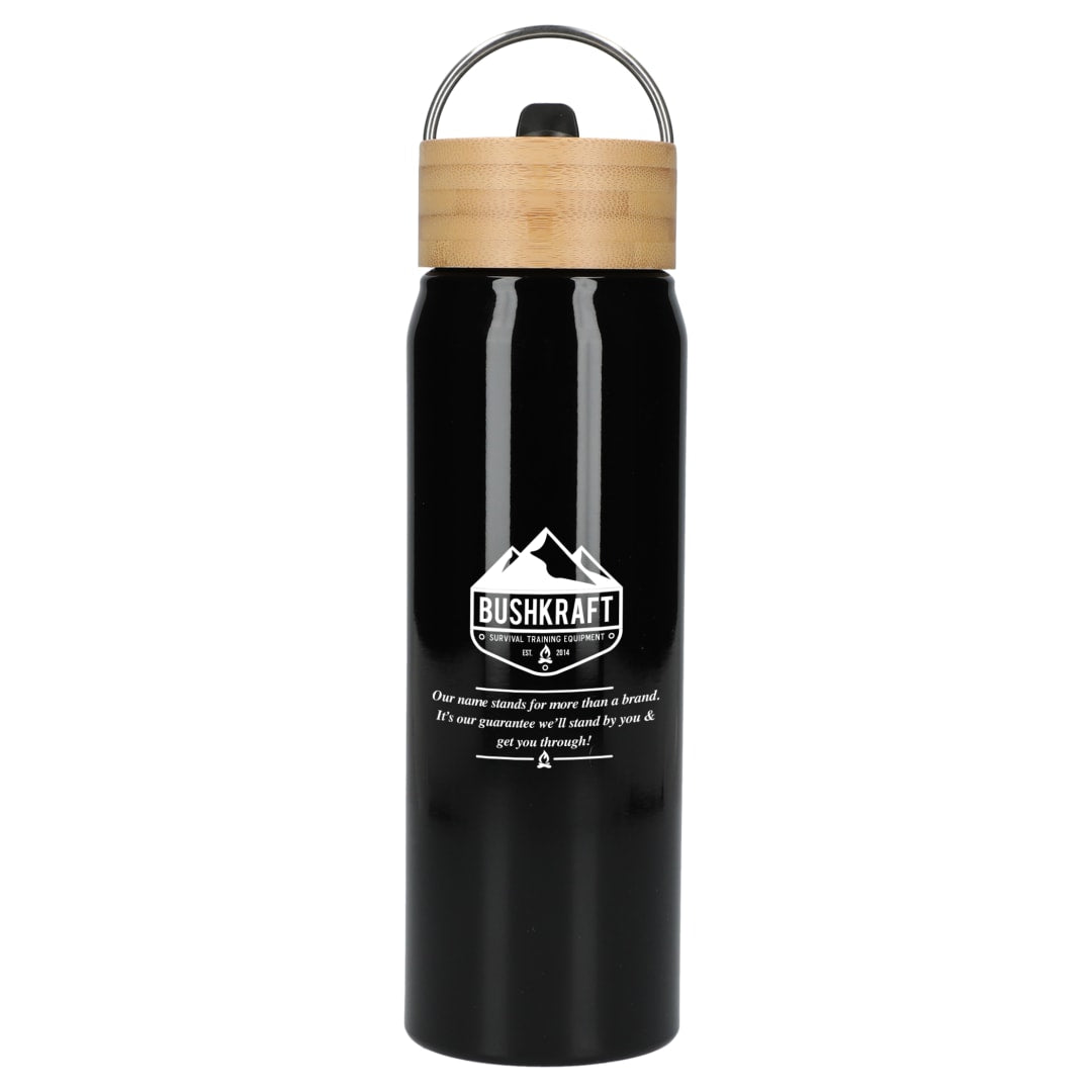 Front View of Black Billy 26oz Aluminum Bottle w/ FSC® Bamboo Lid