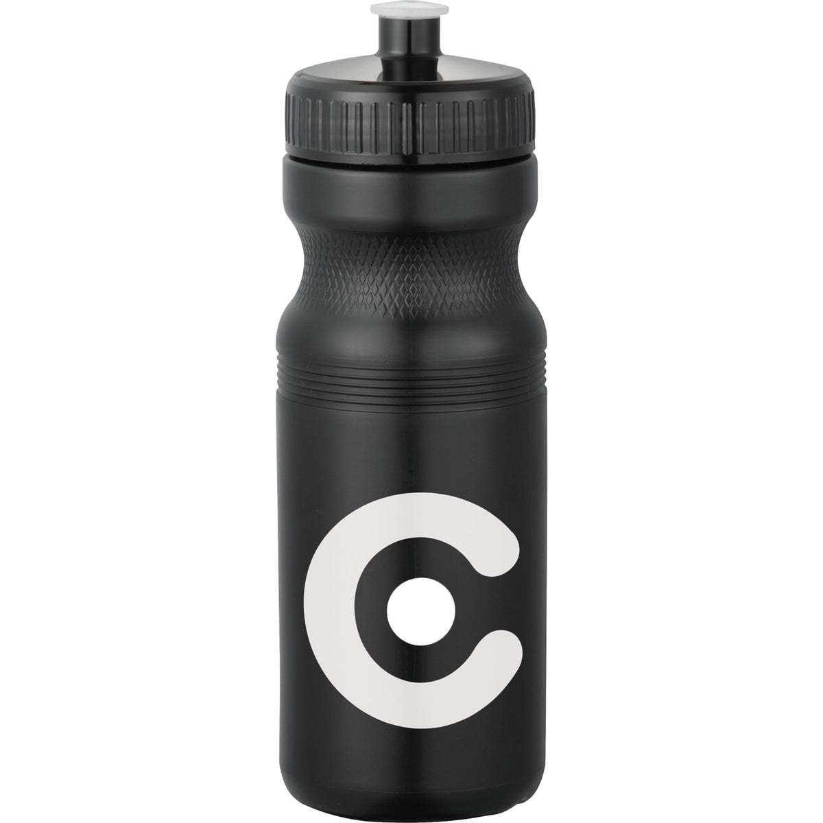 Front View of Black Easy Squeezy Spirit 24oz Sports Bottle
