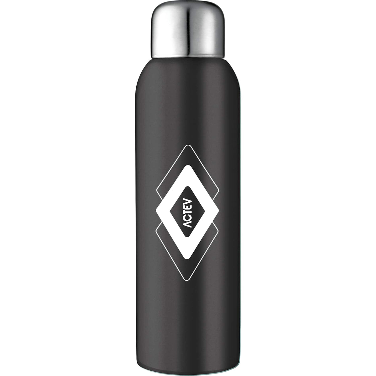 Front View of Black Guzzle 28oz Stainless Sports Bottle