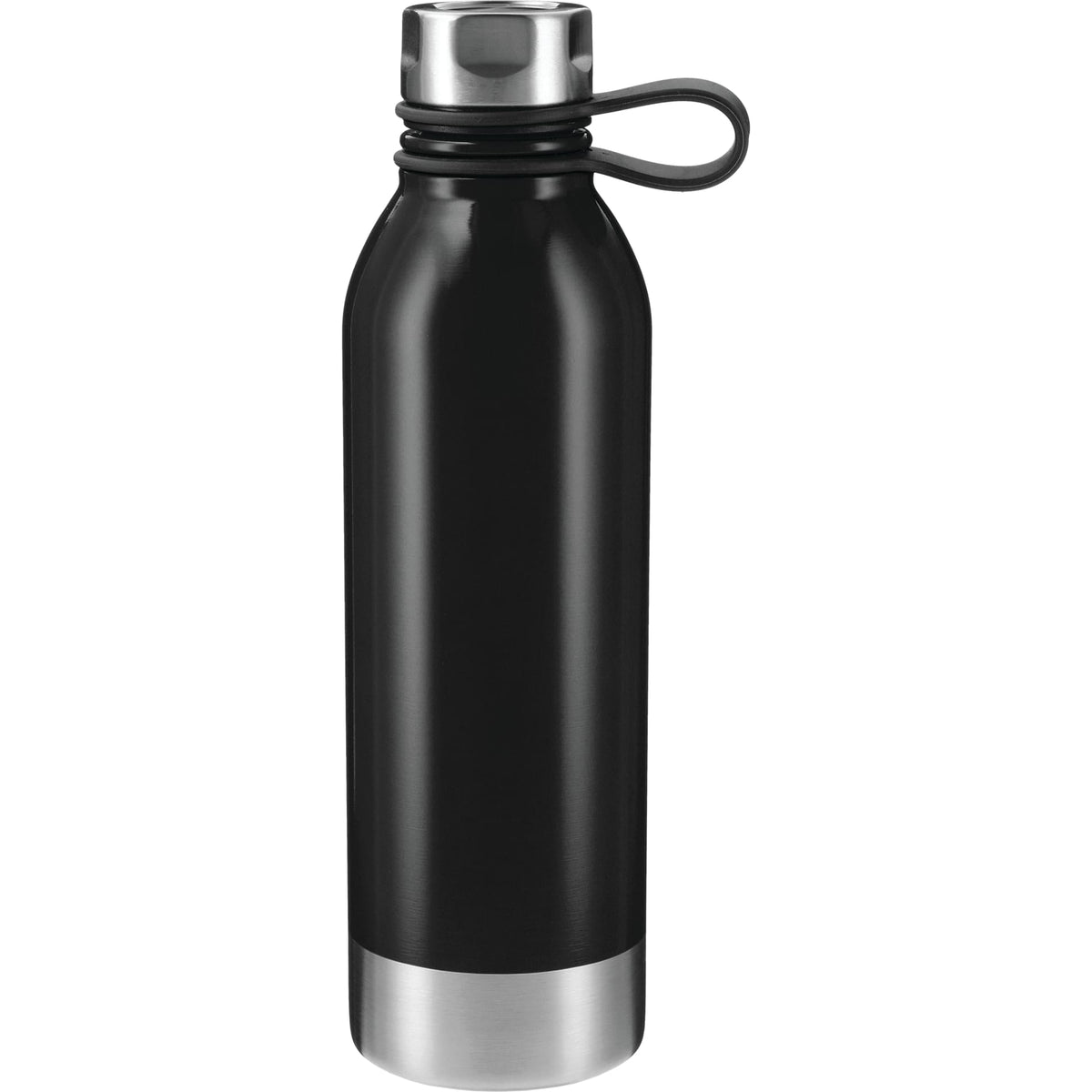 Front View of Black Perth 25oz Stainless Sports Bottle plain