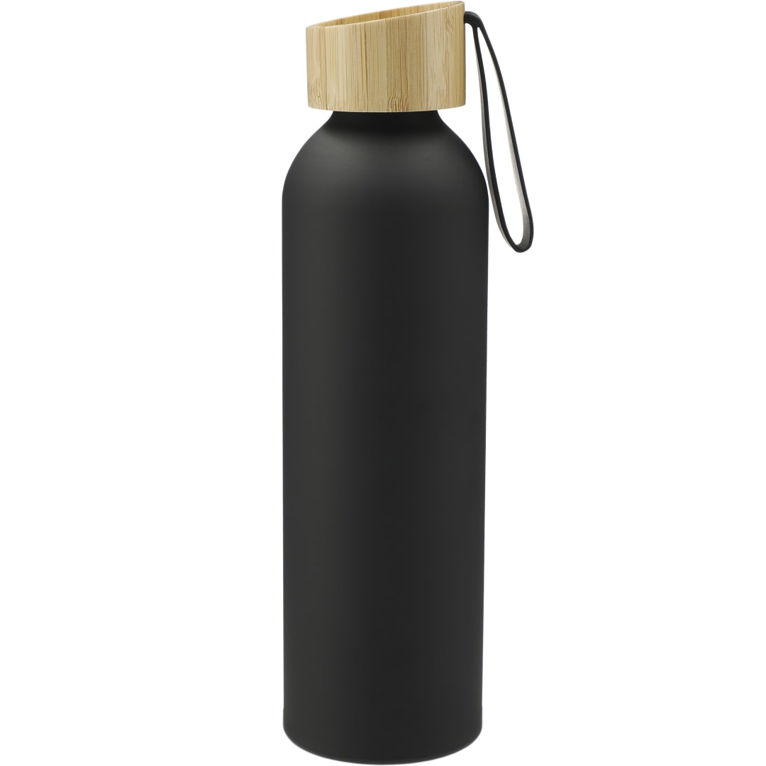 Front View of Black Ryze Aluminum Bottle 22 oz w/ FSC® 100% Bamboo Lid plain