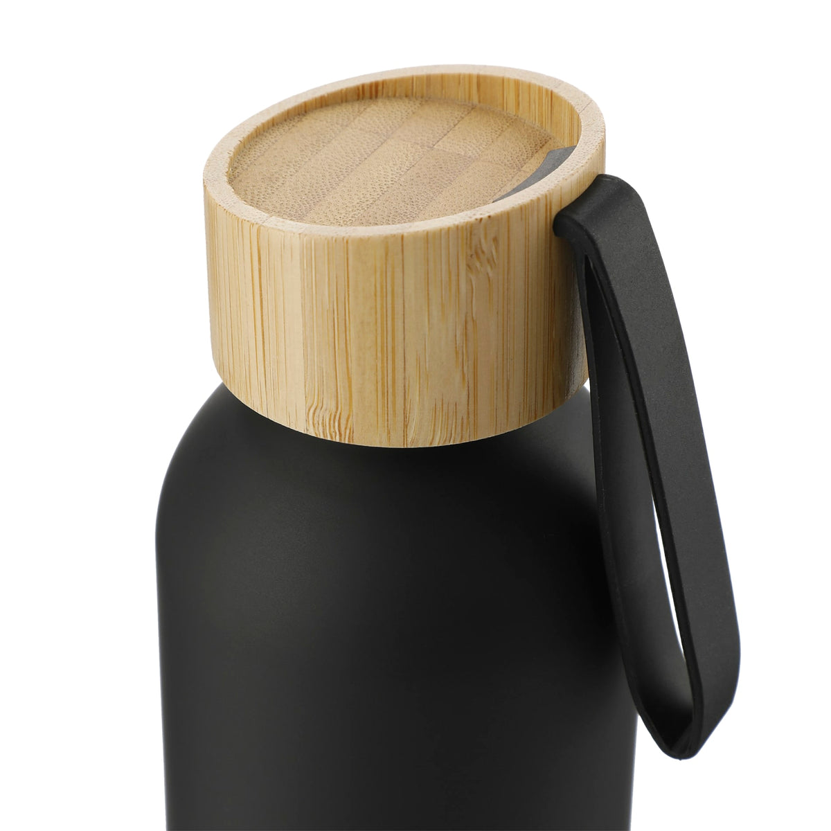 Front View of Black Ryze Aluminum Bottle 22 oz w/ FSC® 100% Bamboo Lid