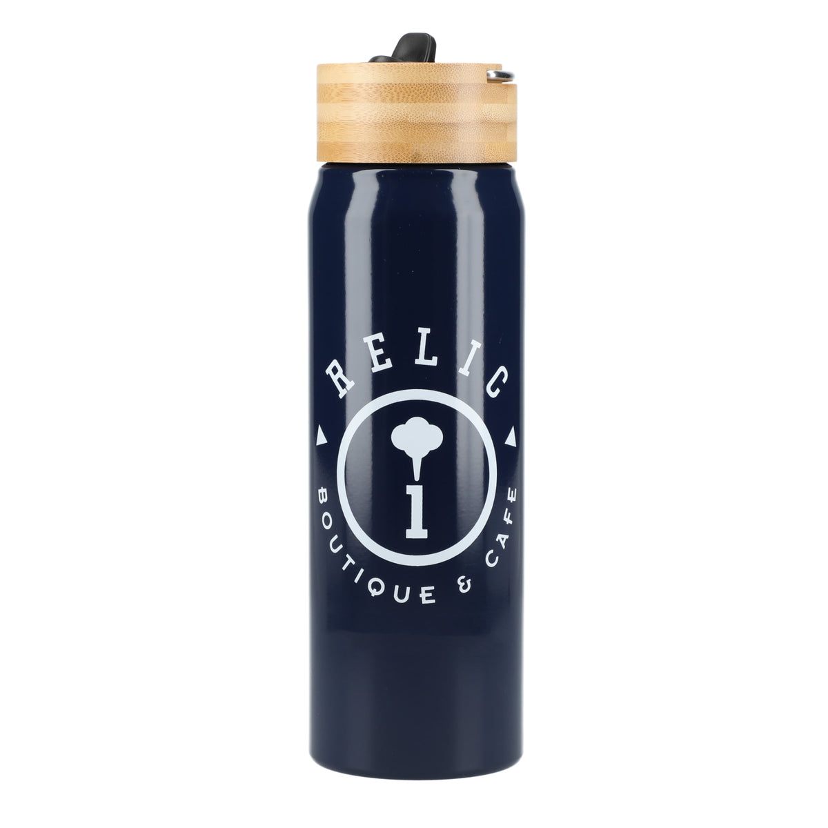 Front View of Blue Billy 26oz Aluminum Bottle w/ FSC® Bamboo Lid