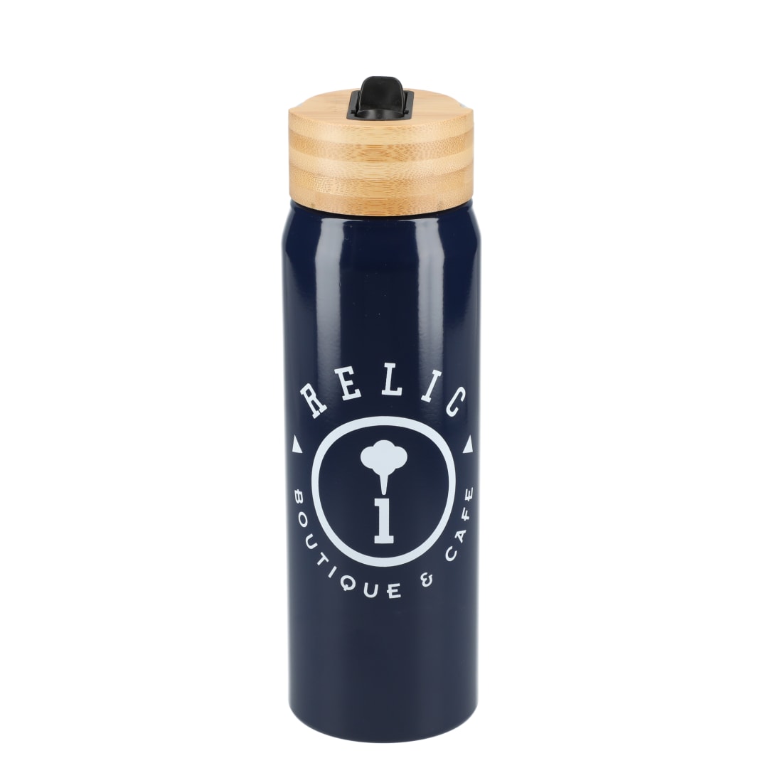 Front View of Blue Billy 26oz Aluminum Bottle w/ FSC® Bamboo Lid