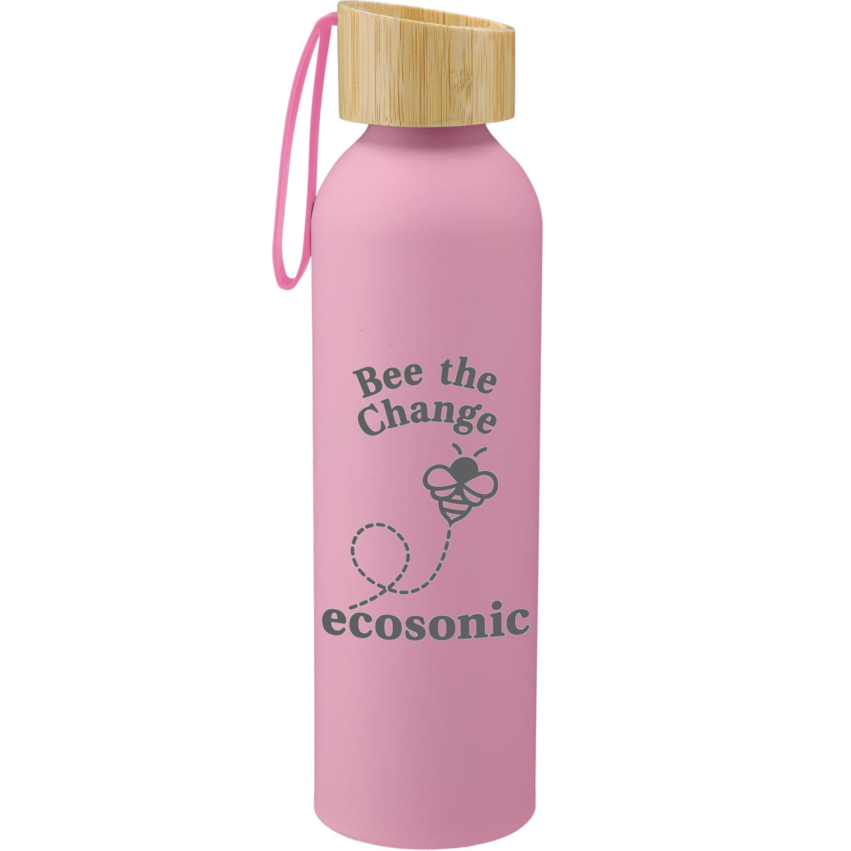 Front View of Pink Ryze Aluminum Bottle 22 oz w/ FSC® 100% Bamboo Lid
