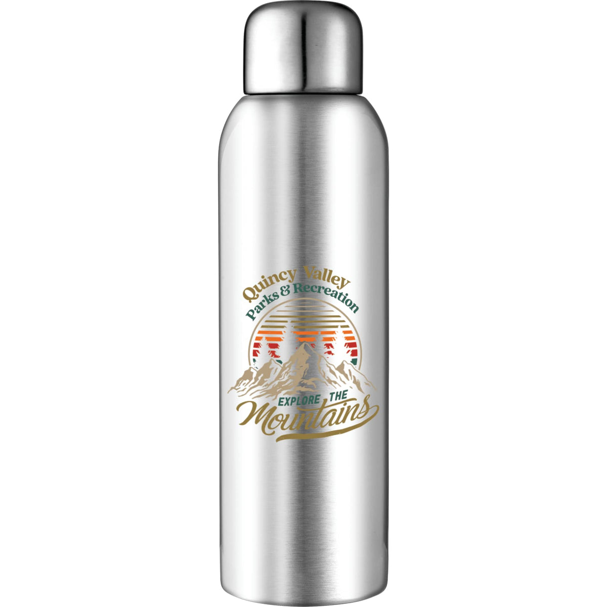 Front View of Silver Guzzle 28oz Stainless Sports Bottle