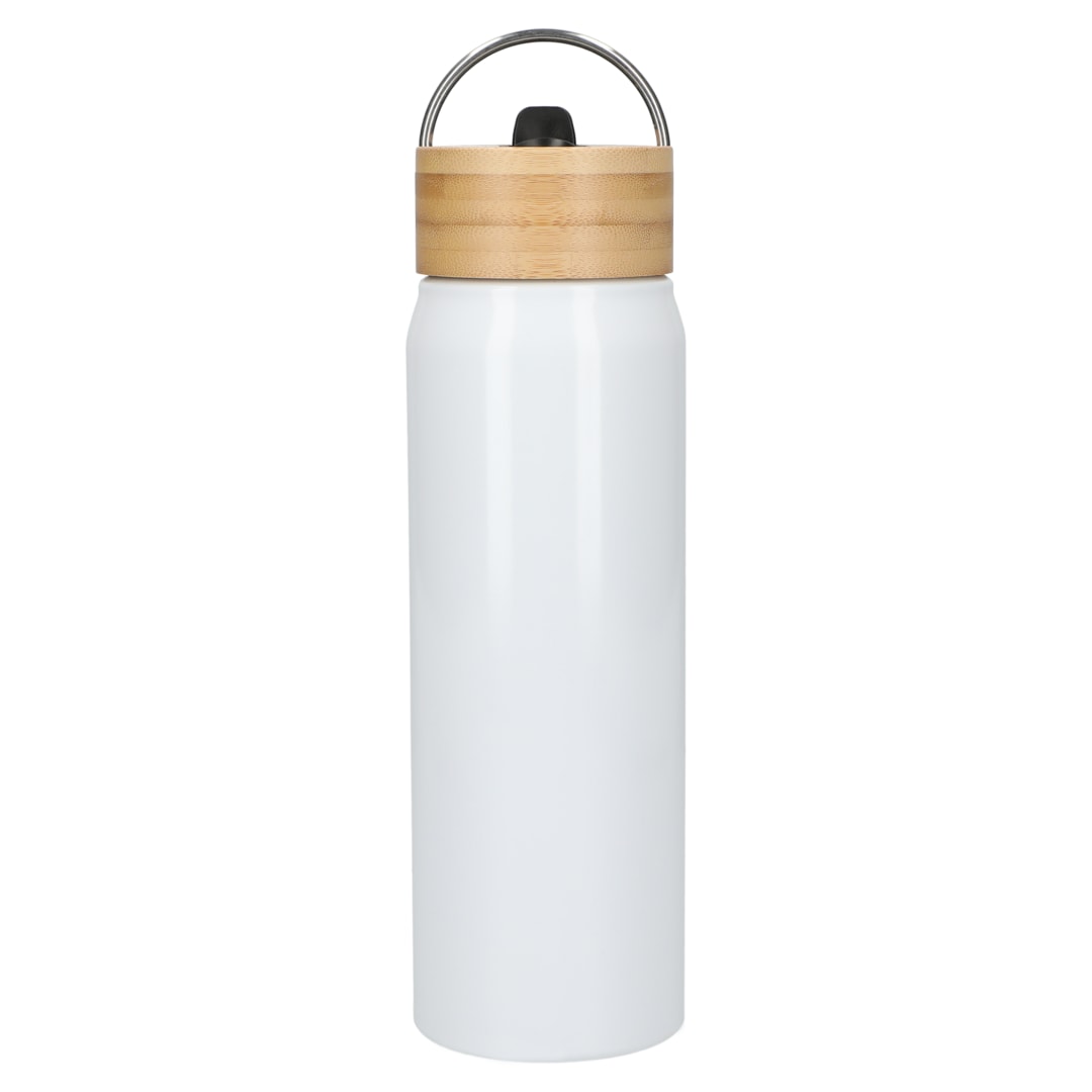 Front View of White Billy 26oz Aluminum Bottle w/ FSC® Bamboo Lid plain