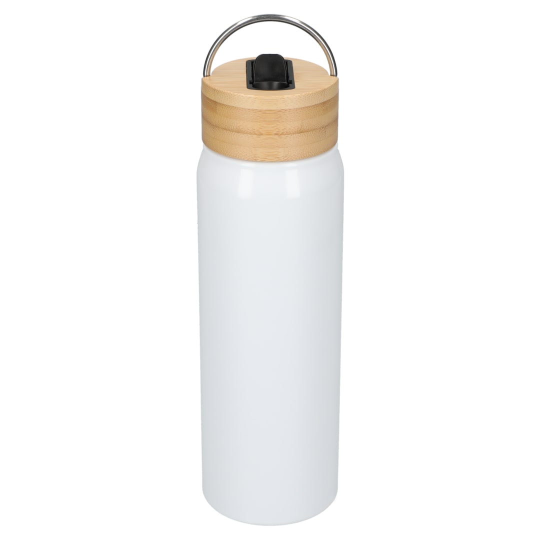 Front View of White Billy 26oz Aluminum Bottle w/ FSC® Bamboo Lid plain
