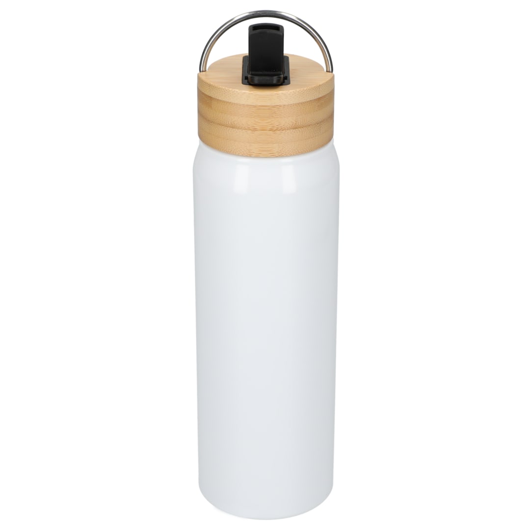 Front View of White Billy 26oz Aluminum Bottle w/ FSC® Bamboo Lid plain