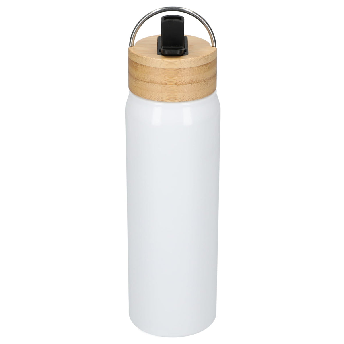Front View of White Billy 26oz Aluminum Bottle w/ FSC® Bamboo Lid plain