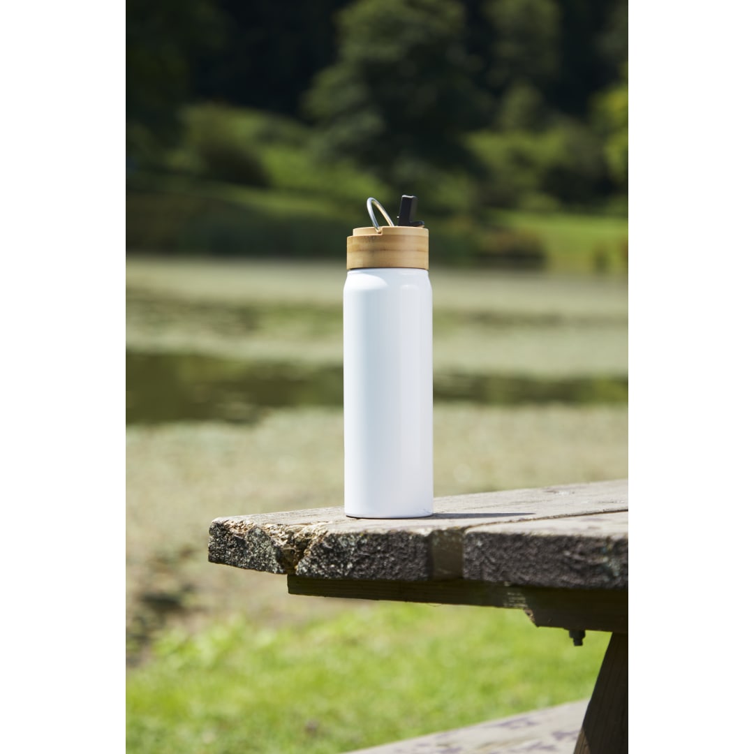 Front View of White Billy 26oz Aluminum Bottle w/ FSC® Bamboo Lid plain