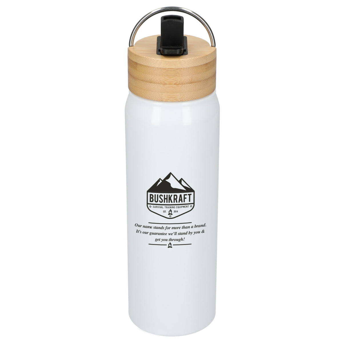Front View of White Billy 26oz Aluminum Bottle w/ FSC® Bamboo Lid