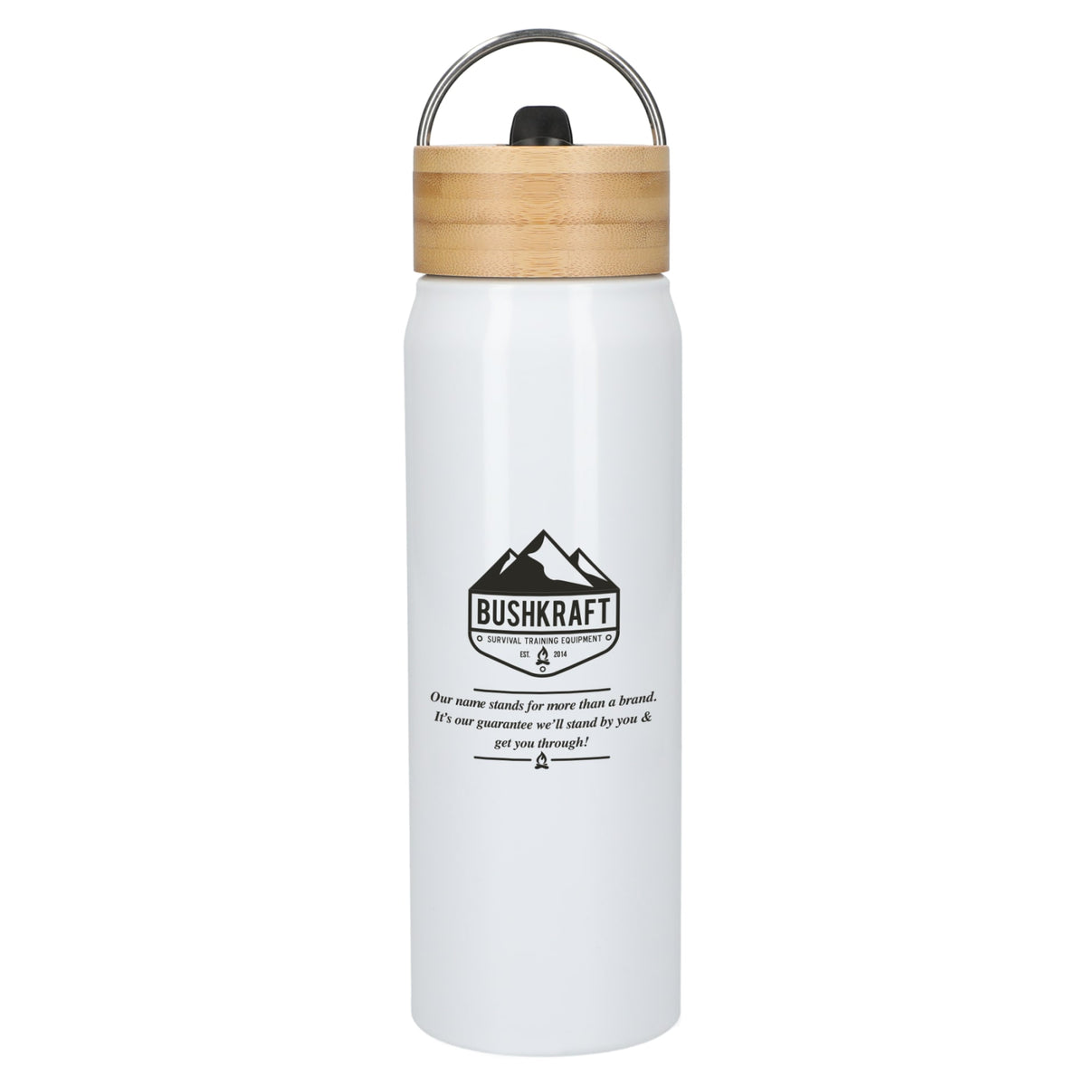 Front View of White Billy 26oz Aluminum Bottle w/ FSC® Bamboo Lid