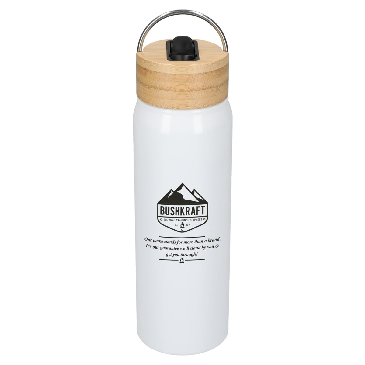 Front View of White Billy 26oz Aluminum Bottle w/ FSC® Bamboo Lid