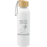 Front View of White Ryze Aluminum Bottle 22 oz w/ FSC® 100% Bamboo Lid