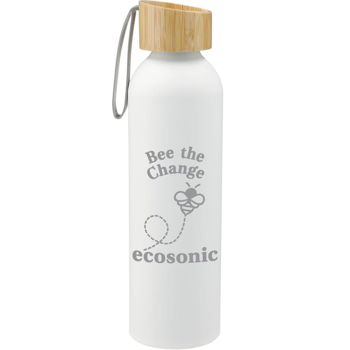 Front View of White Ryze Aluminum Bottle 22 oz w/ FSC® 100% Bamboo Lid