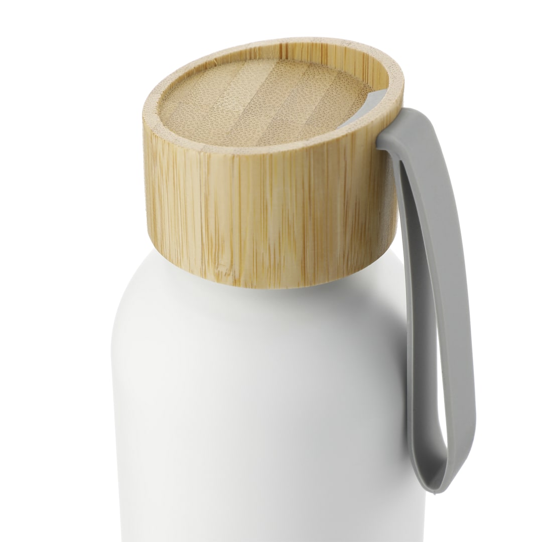 Front View of White Ryze Aluminum Bottle 22 oz w/ FSC® 100% Bamboo Lid