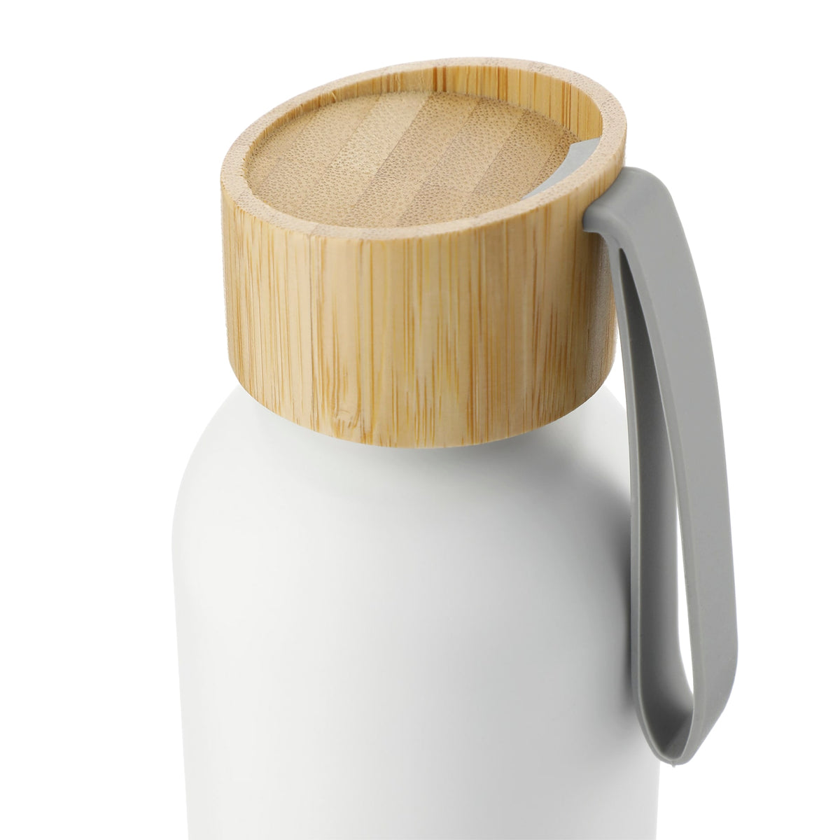 Front View of White Ryze Aluminum Bottle 22 oz w/ FSC® 100% Bamboo Lid