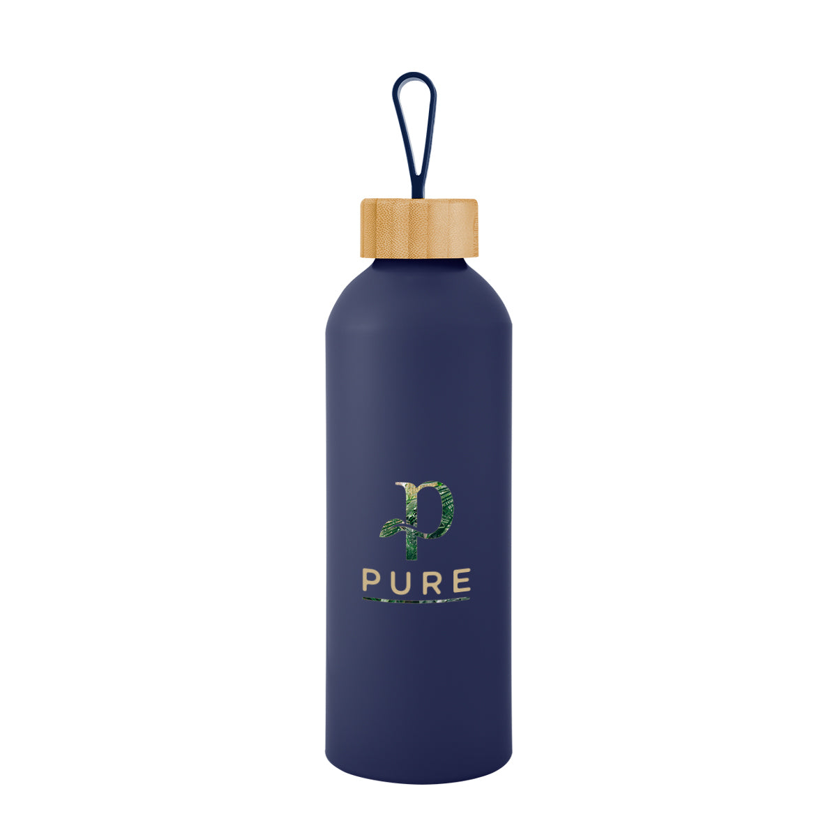 NAVY BLUE 25 Oz. Blaire Recycled Aluminum Bottle With Bamboo Lid And Carry Handle  grouped