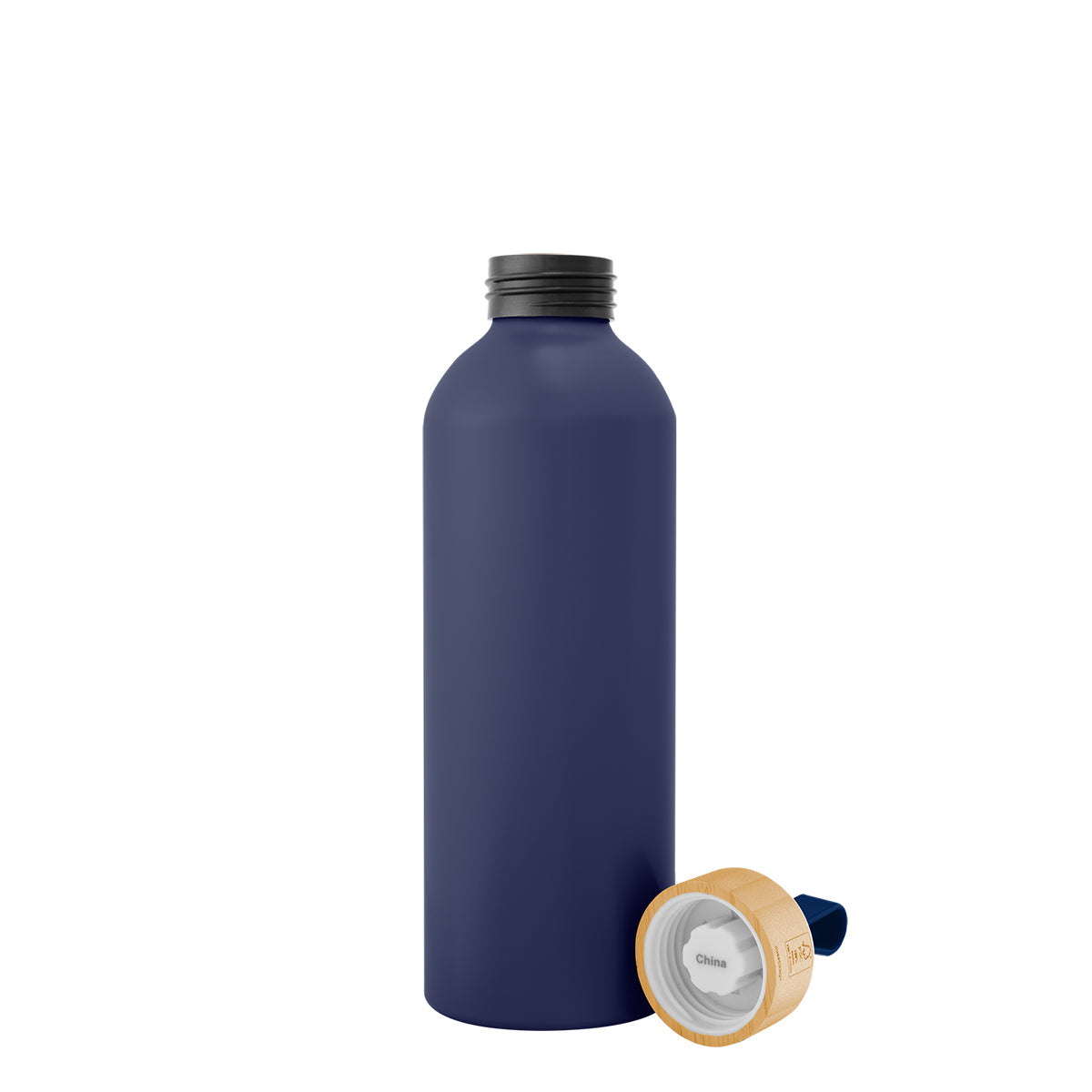 NAVY BLUE 25 Oz. Blaire Recycled Aluminum Bottle With Bamboo Lid And Carry Handle plain grouped