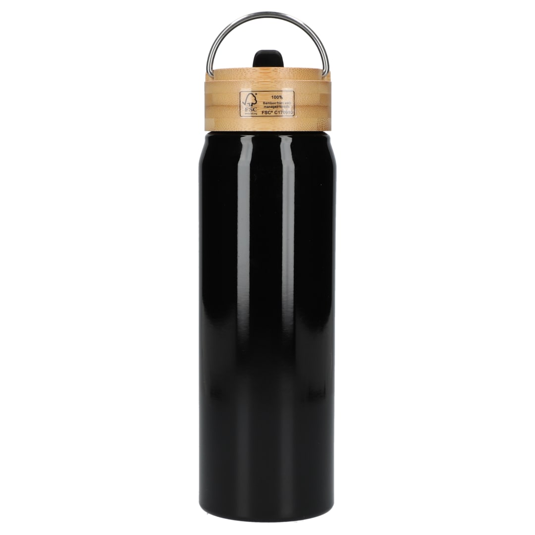 Rear View of Black Billy 26oz Aluminum Bottle w/ FSC® Bamboo Lid plain