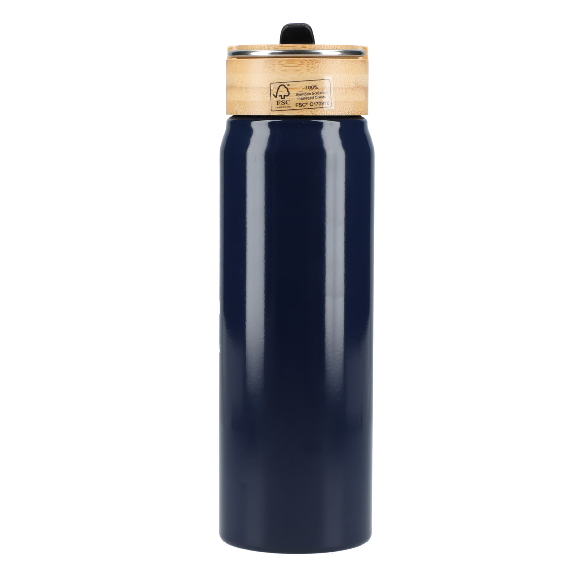 Rear View of Blue Billy 26oz Aluminum Bottle w/ FSC® Bamboo Lid plain