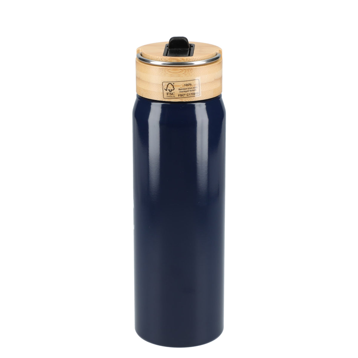Rear View of Blue Billy 26oz Aluminum Bottle w/ FSC® Bamboo Lid plain