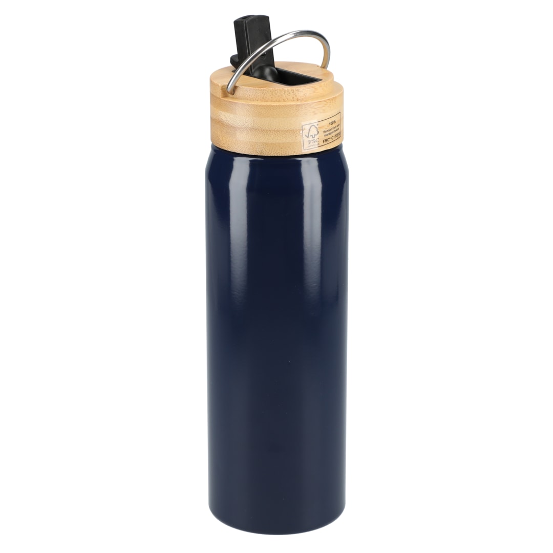 Rear View of Blue Billy 26oz Aluminum Bottle w/ FSC® Bamboo Lid plain