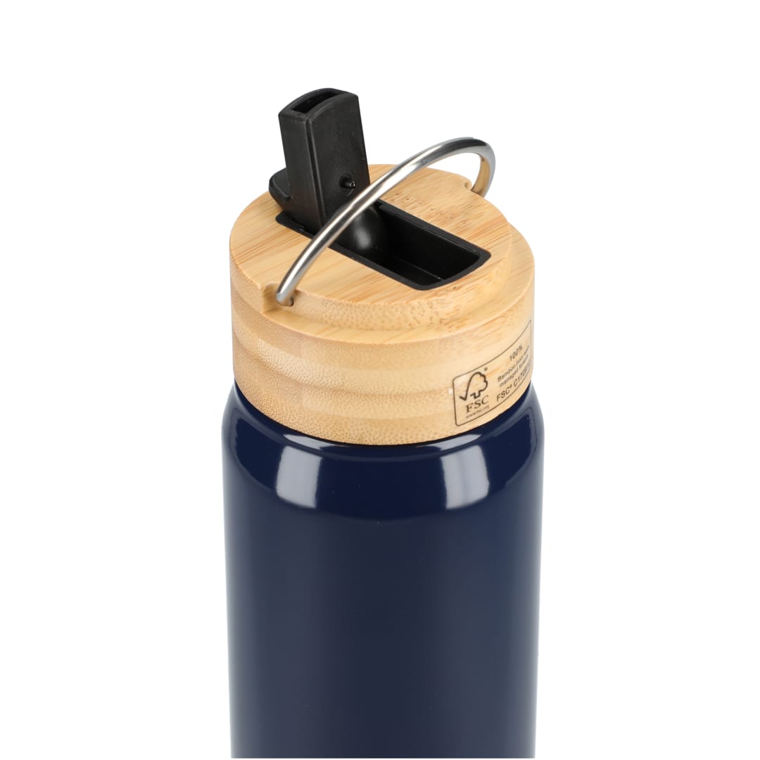 Rear View of Blue Billy 26oz Aluminum Bottle w/ FSC® Bamboo Lid