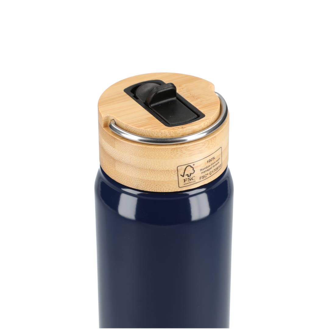 Rear View of Blue Billy 26oz Aluminum Bottle w/ FSC® Bamboo Lid