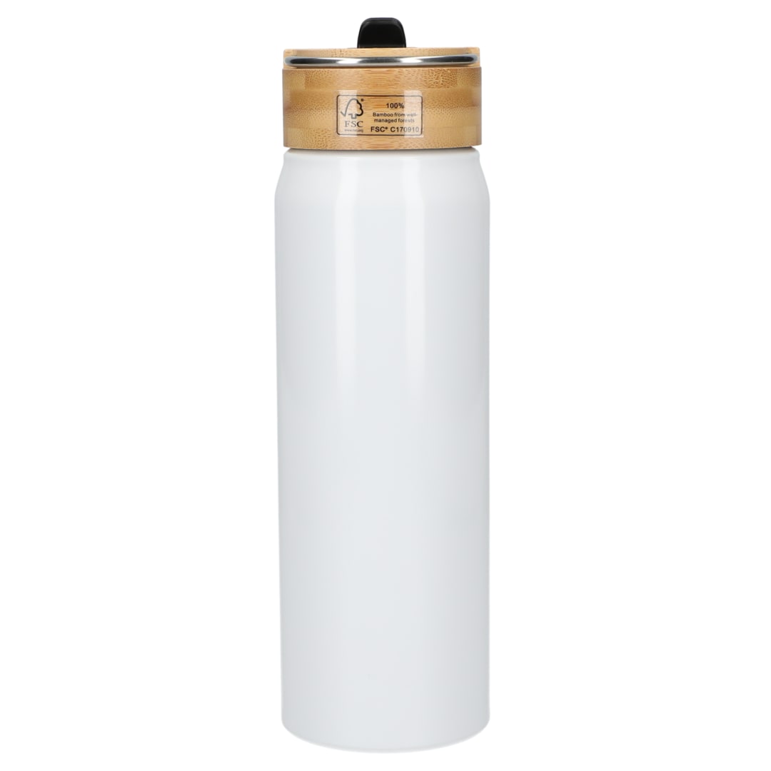 Rear View of White Billy 26oz Aluminum Bottle w/ FSC® Bamboo Lid plain