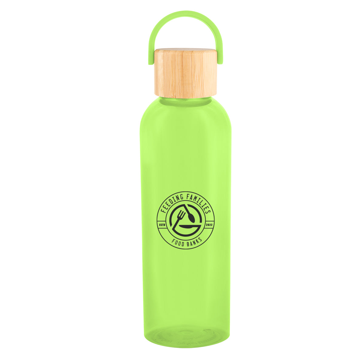 TRANSLUCENT LIME 20 Oz. Ally rPET Bottle With Bamboo Lid And Easy Carry Handle  grouped
