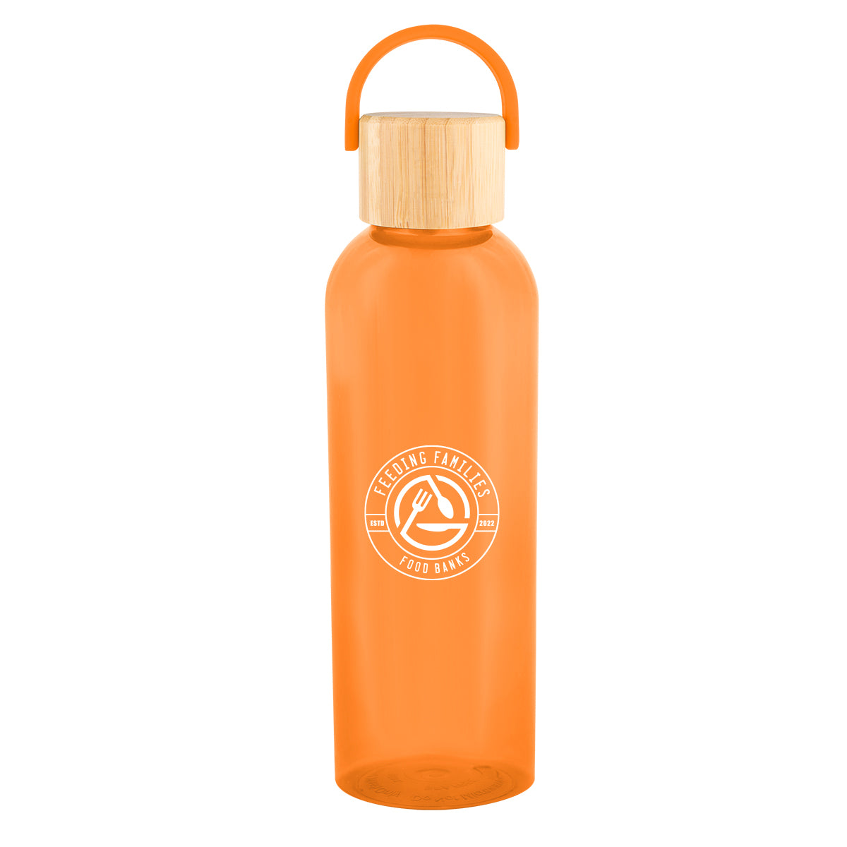 TRANSLUCENT ORANGE 20 Oz. Ally rPET Bottle With Bamboo Lid And Easy Carry Handle  grouped