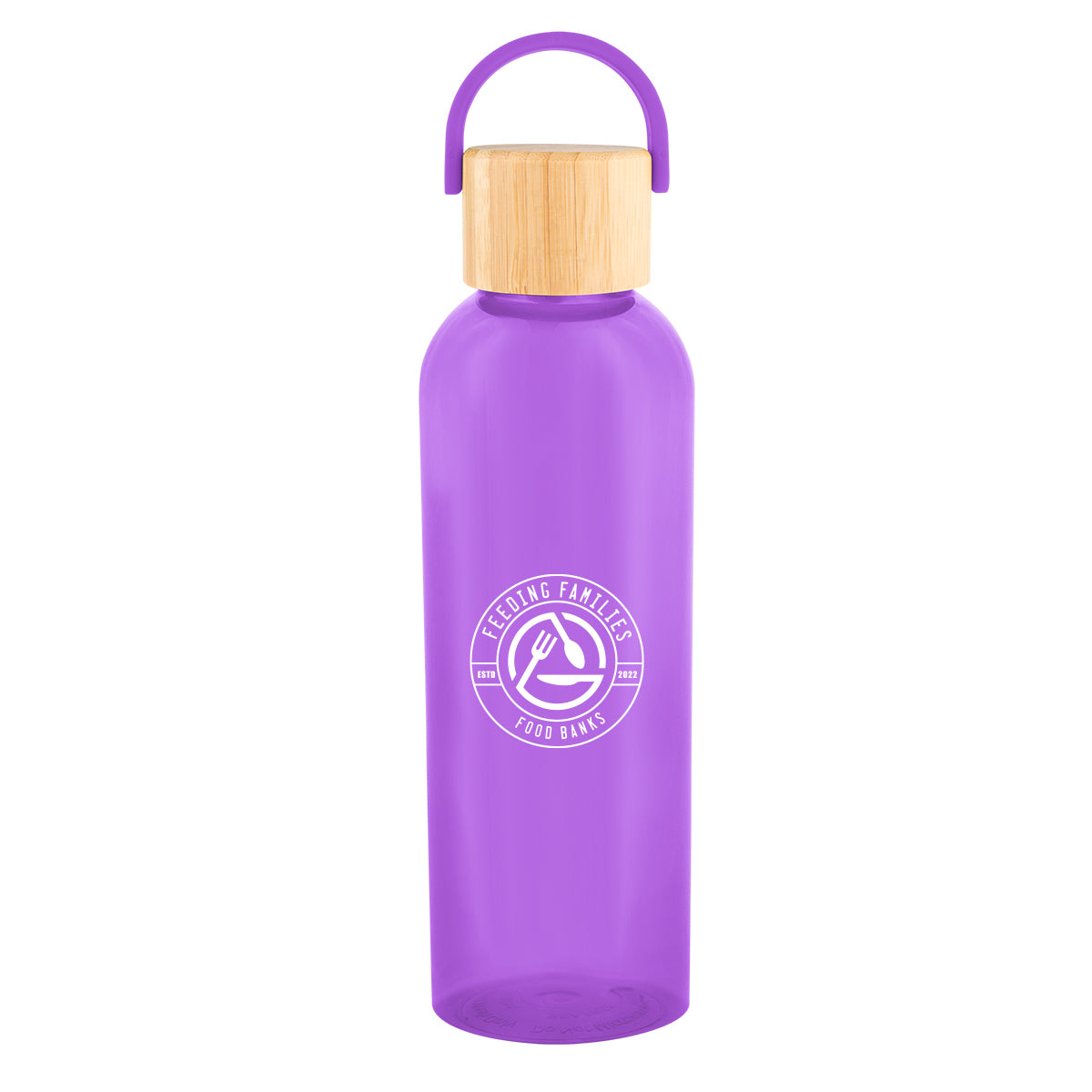 TRANSLUCENT PURPLE 20 Oz. Ally rPET Bottle With Bamboo Lid And Easy Carry Handle  grouped