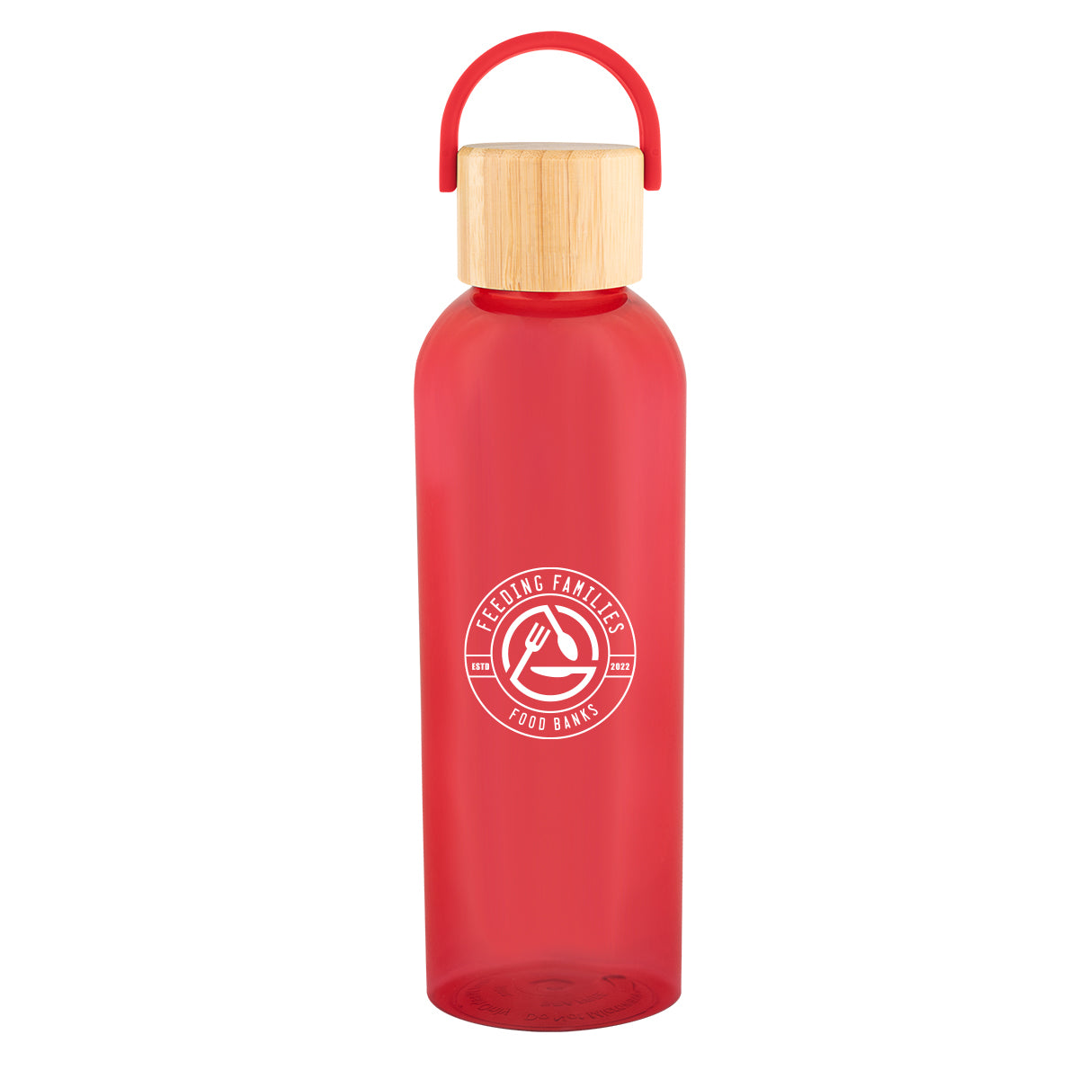 TRANSLUCENT RED 20 Oz. Ally rPET Bottle With Bamboo Lid And Easy Carry Handle  grouped