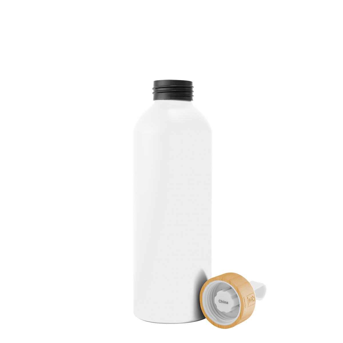 WHITE 25 Oz. Blaire Recycled Aluminum Bottle With Bamboo Lid And Carry Handle plain grouped