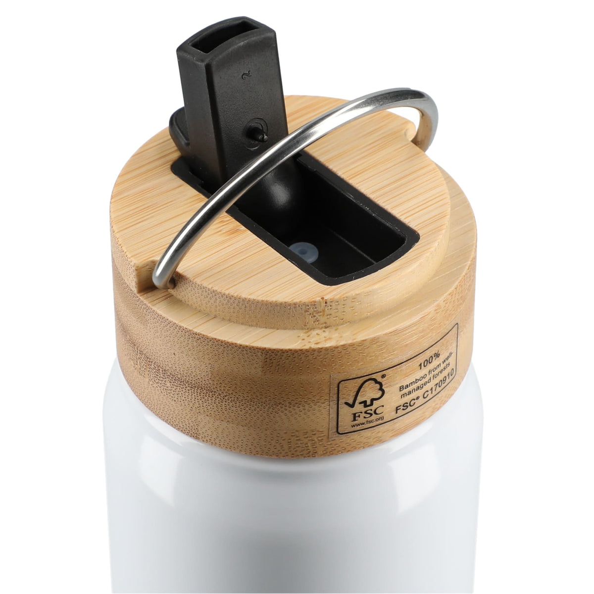 White Billy 26oz Aluminum Bottle w/ FSC® Bamboo Lid plain