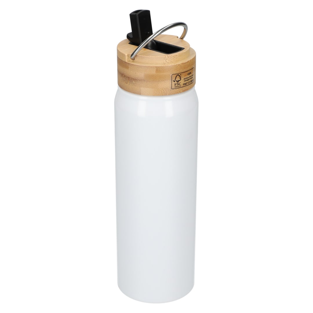White Billy 26oz Aluminum Bottle w/ FSC® Bamboo Lid plain